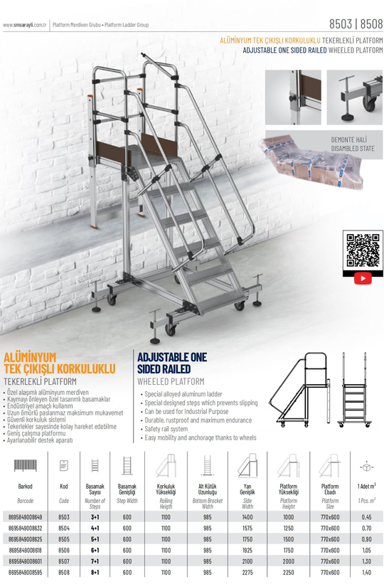 Saraylı 8507 Alüminyum Korkuluklu Tekerlekli Endüstriyel Platform